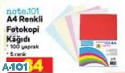 NOTE 101 A4 RENKLİ FOTOKOPİ KAĞIDI 100 YAPRAK